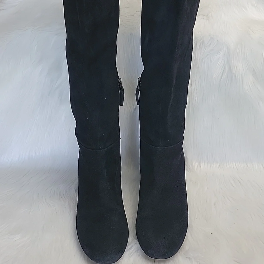 COLE HAAN Elnora Over the Knee Black Suede Pull On Block Heel Boho Sock Boots 7B